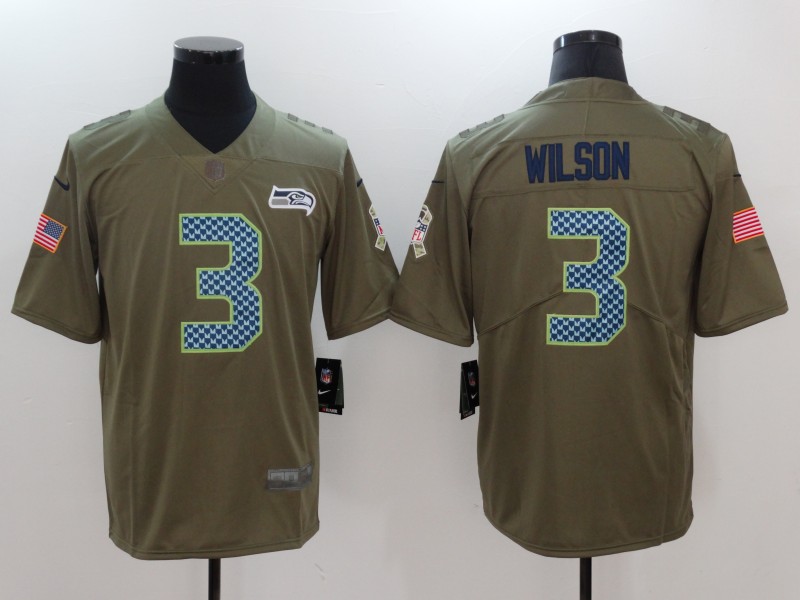 Men Seattle Seahawks #3 Wilson Nike Olive Salute To Service Limited NFL Jerseys